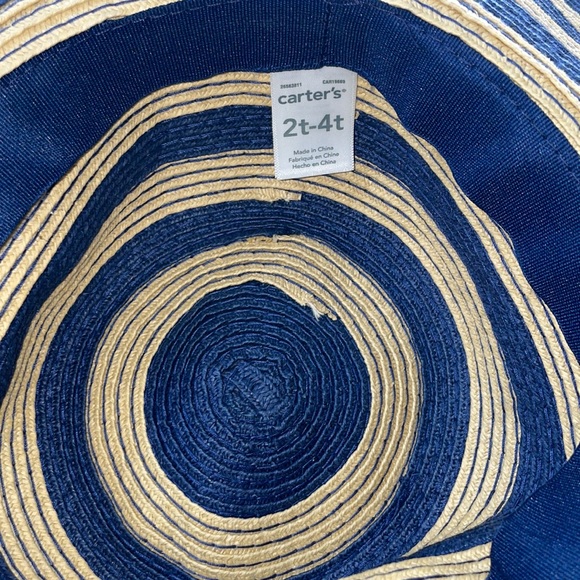 Carter’s Girls Straw Striped Floppy Hat| 2T-4T| Navy blue / Tan - Picture 3 of 3